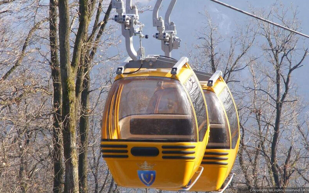 Best gondola lift system with yellow cable cars gliding through a peaceful mountain forest, offering scenic views & comfort.